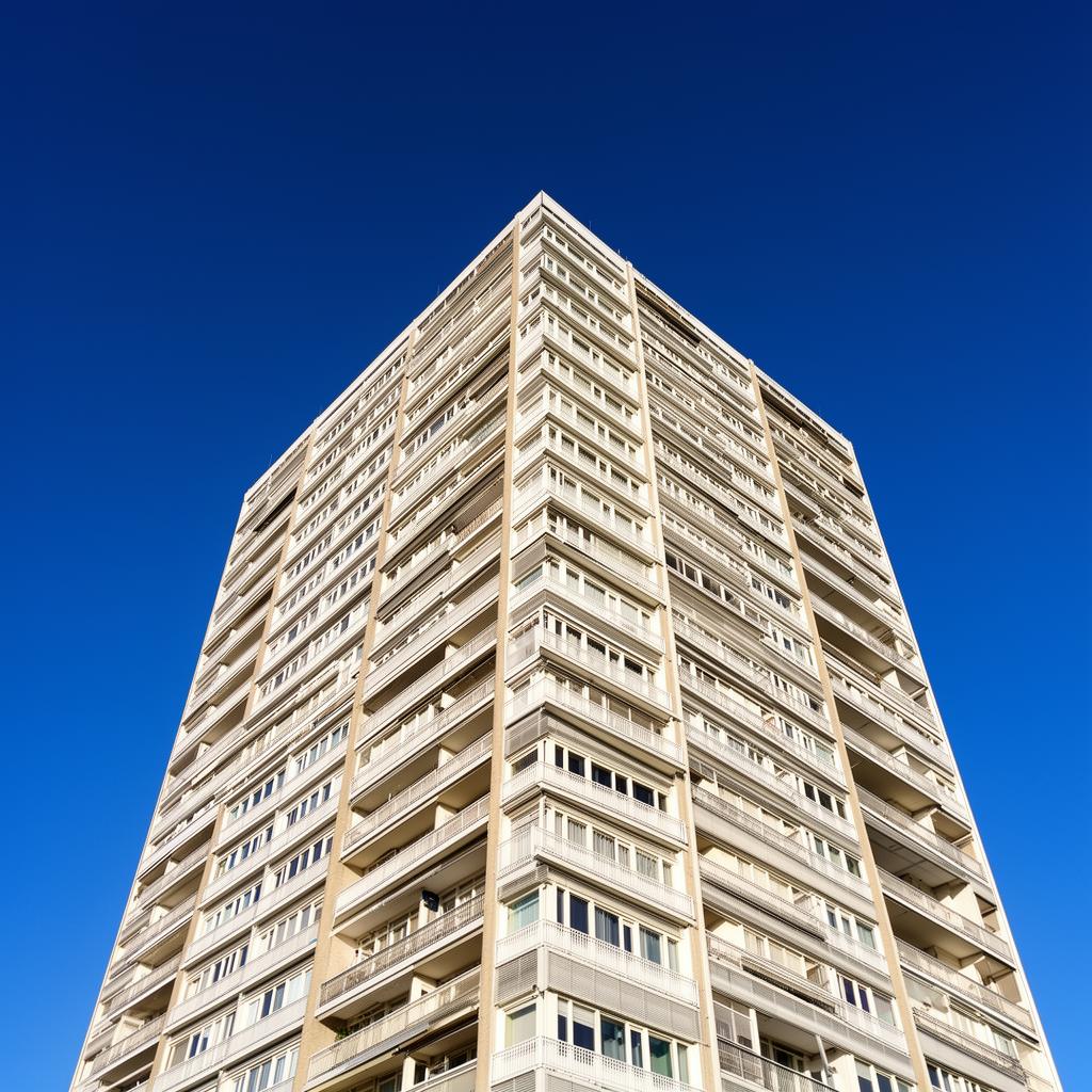 Torenflat met repetitief raster van identieke kozijnen — Regel-air® zorgt voor uniforme, onzichtbare ventilatie in elk appartement.
