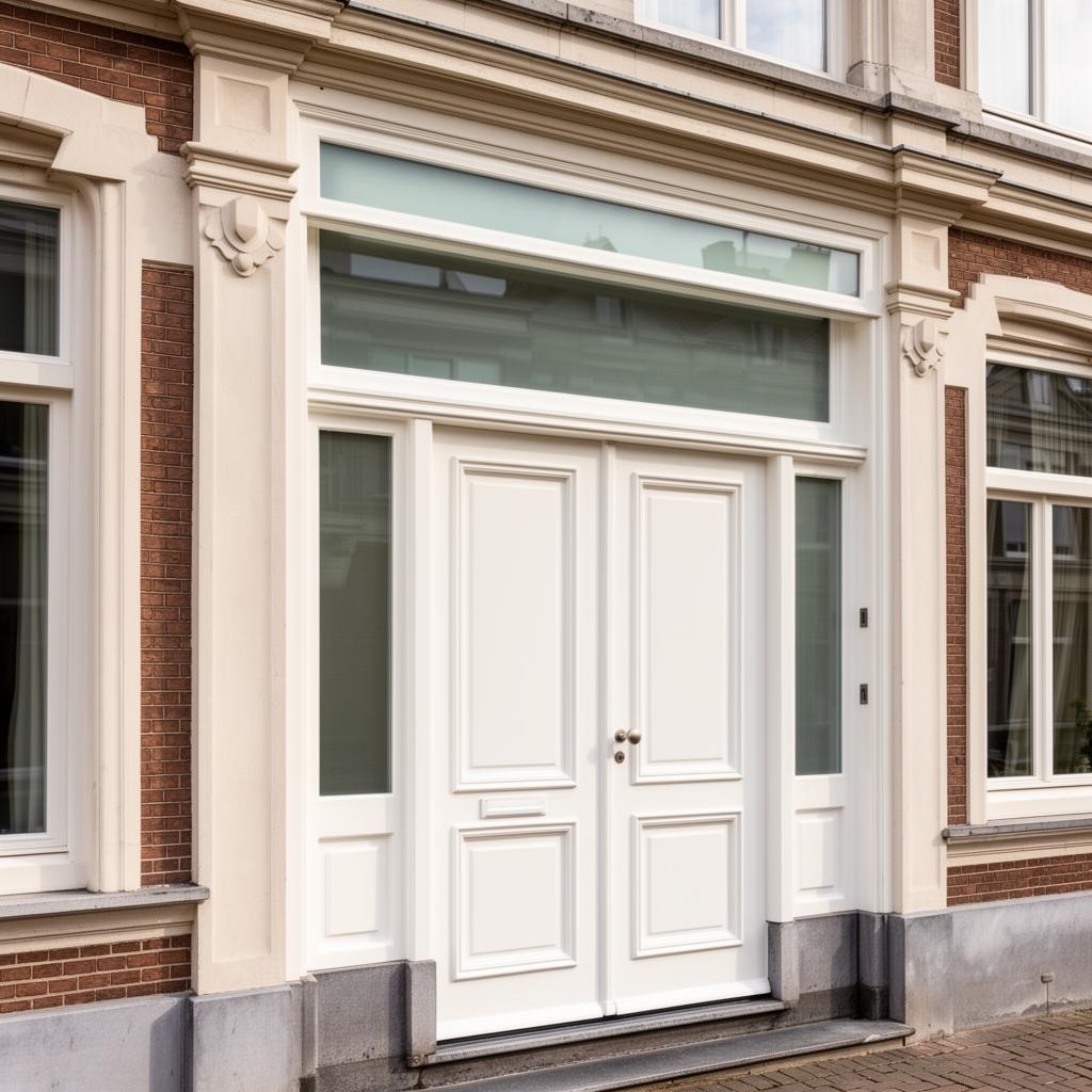 Bovenlicht boven entreedeur — vast horizontaal glasdeel in klassieke gevel