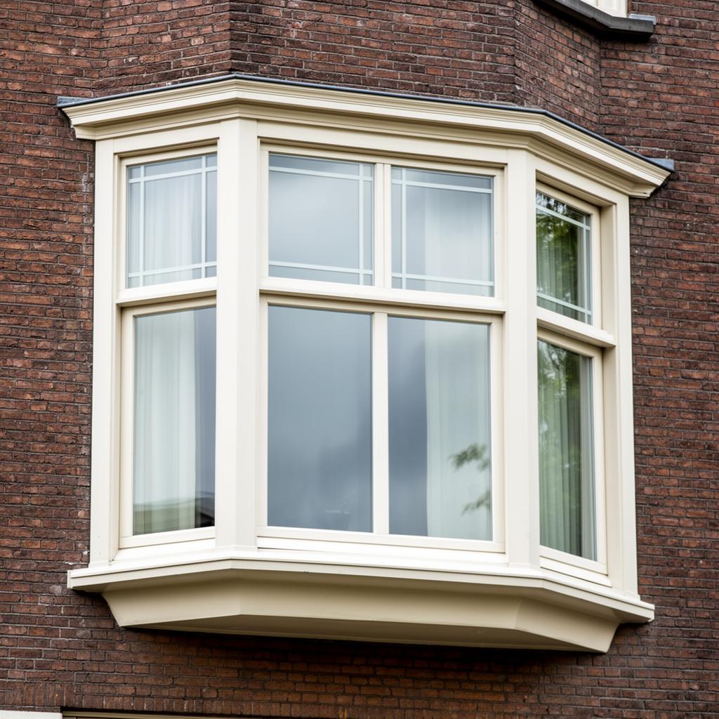 Klassieke erker in jaren '30 woning — uitspringend kozijnvolume met grote glasvlakken