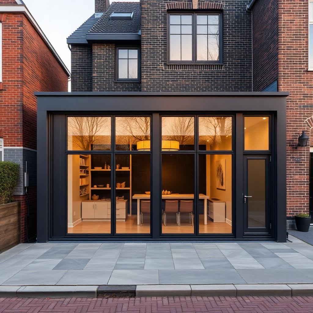 Aluminium kozijnen — Antraciet staal-look — Amsterdamse aanbouw