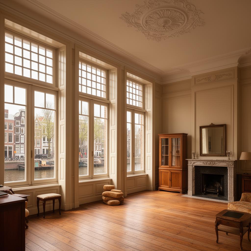 Hardhouten kozijnen — Interieur grachtenpand — hardhouten kozijnen aan het water