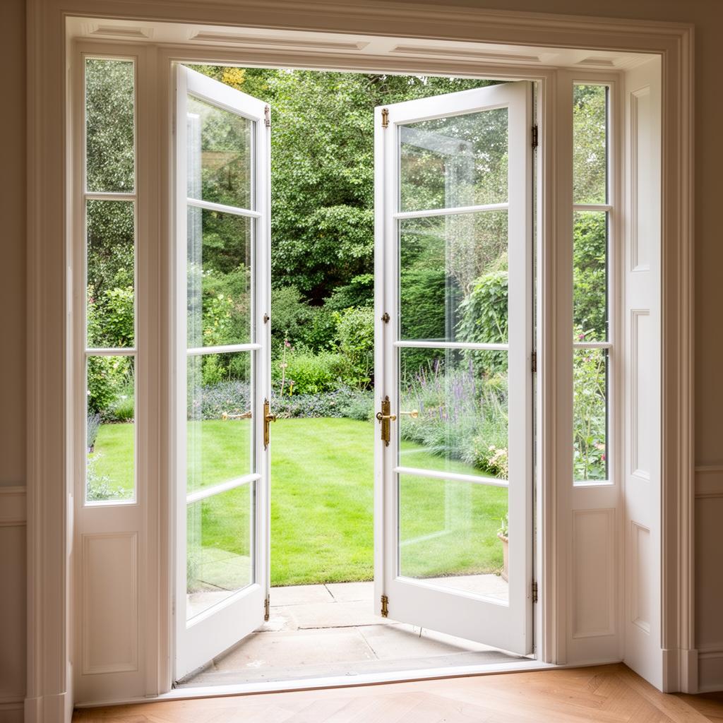 Klassieke openslaande tuindeuren — verbinding tussen woonkamer en tuin