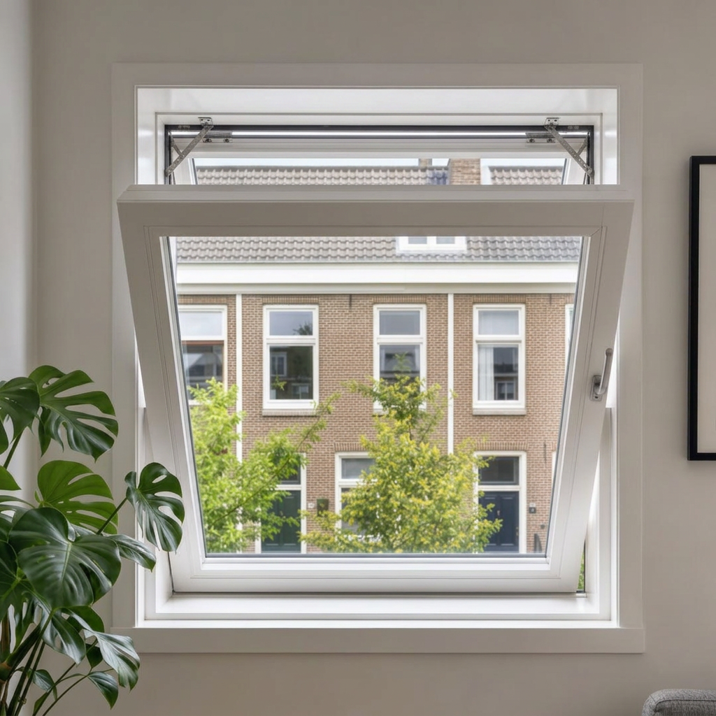 Tuimelraam in hoogbouw — 180° draaibaar voor veilig schoonmaken vanaf binnen