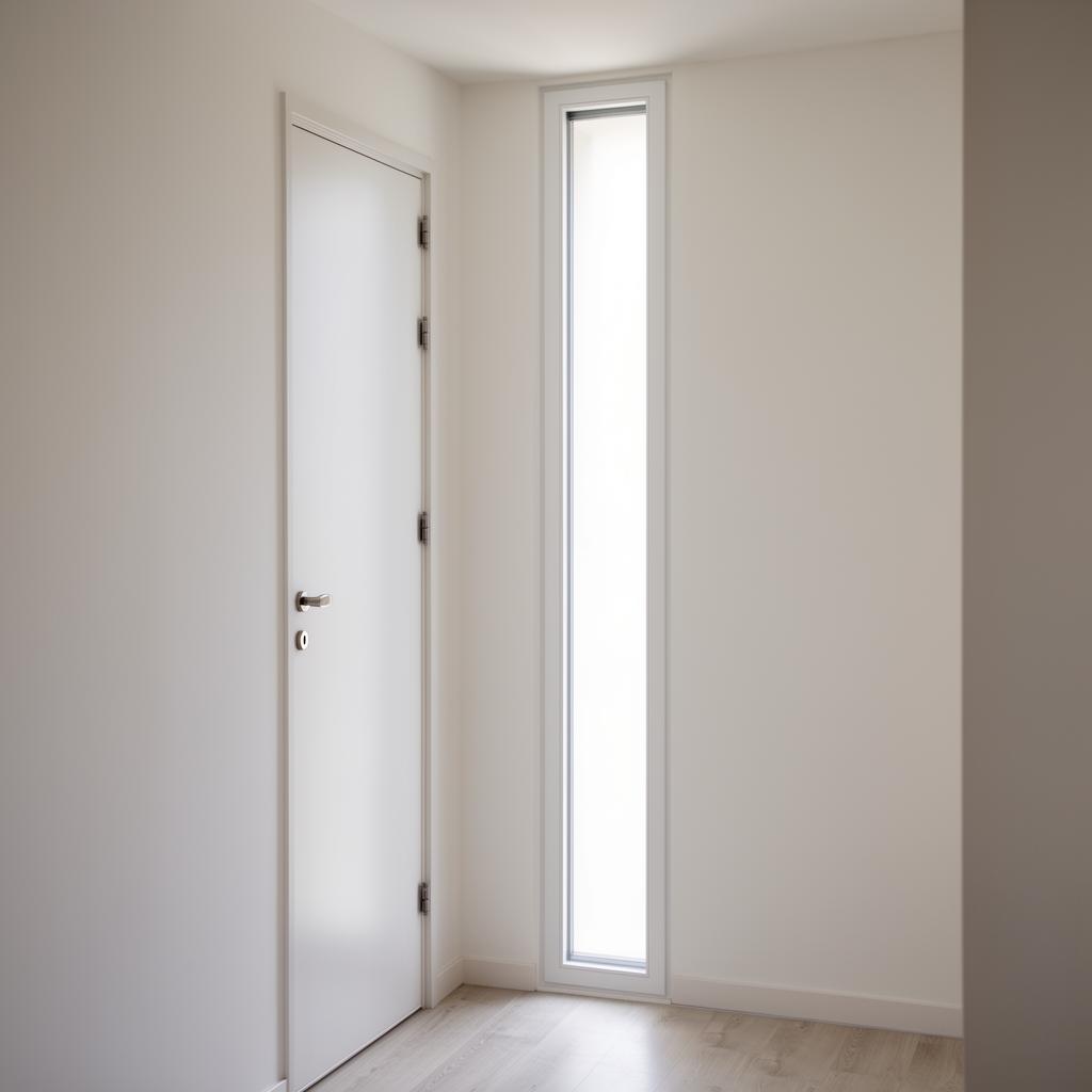 Smal vertical zijlicht naast deur — slank wit profiel voor extra licht in de hal